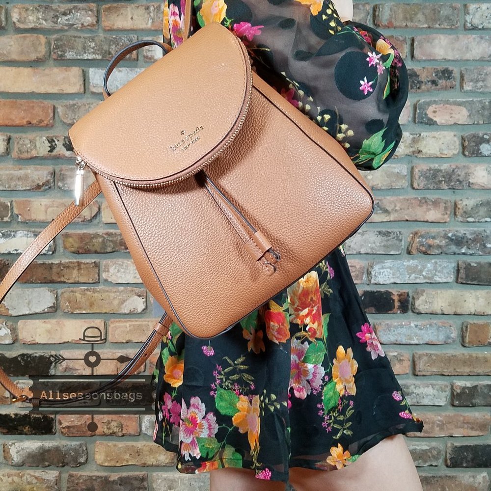 Authentic NWT Kate Spade New York Leila Medium Flap Leather Backpack Warm GINGER
